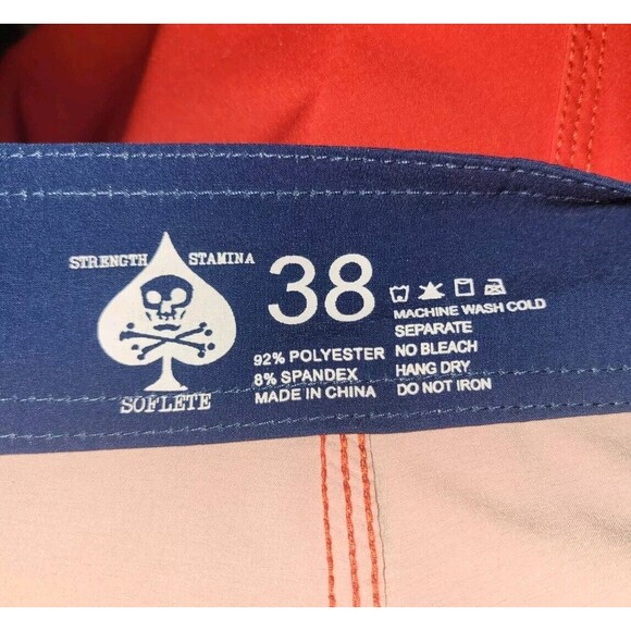 Soflete Ace Skull Print Drawstring Board Shorts Mens 38/XL Red Blue Swim Trunks - Picture 5 of 5